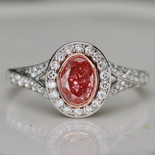 Load image into Gallery viewer, RESERVED FOR K: SPECIAL!  Oval shaped pink lab grown diamond ring in 14k white &amp; rose gold
