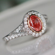 Load image into Gallery viewer, RESERVED FOR K: SPECIAL!  Oval shaped pink lab grown diamond ring in 14k white &amp; rose gold