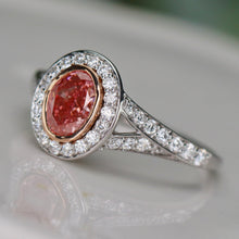 Load image into Gallery viewer, RESERVED FOR K: SPECIAL!  Oval shaped pink lab grown diamond ring in 14k white &amp; rose gold