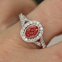 Load image into Gallery viewer, RESERVED FOR K: SPECIAL!  Oval shaped pink lab grown diamond ring in 14k white &amp; rose gold