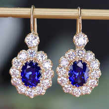 Load image into Gallery viewer, SPECIAL!  Custom lab grown Sapphire and diamond earrings in 14k yellow gold