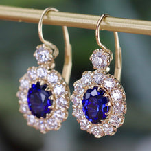 Load image into Gallery viewer, SPECIAL!  Custom lab grown Sapphire and diamond earrings in 14k yellow gold