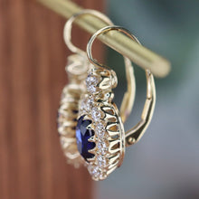 Load image into Gallery viewer, SPECIAL!  Custom lab grown Sapphire and diamond earrings in 14k yellow gold
