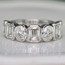 Load image into Gallery viewer, SPECIAL!  Lab grown 3ctw 7 stone emerald and oval cut diamond band ring in 14k white gold