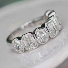 Load image into Gallery viewer, SPECIAL!  Lab grown 3ctw 7 stone emerald and oval cut diamond band ring in 14k white gold