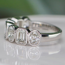 Load image into Gallery viewer, SPECIAL!  Lab grown 3ctw 7 stone emerald and oval cut diamond band ring in 14k white gold