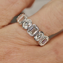 Load image into Gallery viewer, SPECIAL!  Lab grown 3ctw 7 stone emerald and oval cut diamond band ring in 14k white gold