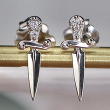 Load image into Gallery viewer, SPECIAL!  Natural Diamond Dagger studs in 14k white gold