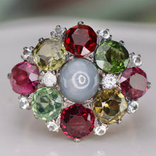 Load image into Gallery viewer, SPECIAL!  Huge multi gem cluster ring in yellow gold and silver