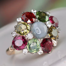 Load image into Gallery viewer, SPECIAL!  Huge multi gem cluster ring in yellow gold and silver