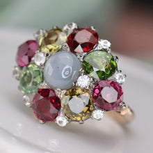 Load image into Gallery viewer, SPECIAL!  Huge multi gem cluster ring in yellow gold and silver