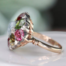 Load image into Gallery viewer, SPECIAL!  Huge multi gem cluster ring in yellow gold and silver
