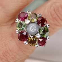 Load image into Gallery viewer, SPECIAL!  Huge multi gem cluster ring in yellow gold and silver