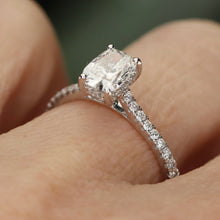 Load image into Gallery viewer, SPECIAL: Lab grown 1ctw diamond cushion cut ring in 14k white gold