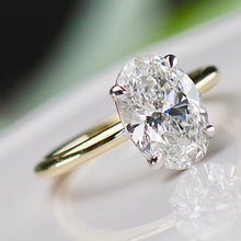 Load image into Gallery viewer, SPECIAL!  3.15ct E/VVS2 oval cut lab grown diamond solitaire ring in 14k 2 tone gold
