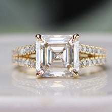 Load image into Gallery viewer, SPECIAL!  5.01ct asscher cut lab grown diamond ring in 14k yellow gold