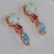 Load image into Gallery viewer, SPECIAL!  Opal, pink tourmaline, and blue topaz earrings in rose gold