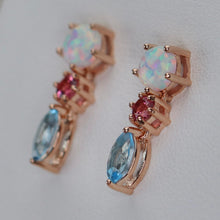 Load image into Gallery viewer, SPECIAL!  Opal, pink tourmaline, and blue topaz earrings in rose gold