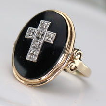 Load image into Gallery viewer, SPECIAL!  Vintage onyx and diamond Cross ring in yellow gold