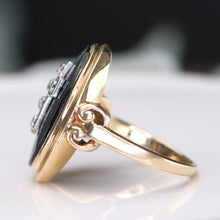Load image into Gallery viewer, SPECIAL!  Vintage onyx and diamond Cross ring in yellow gold
