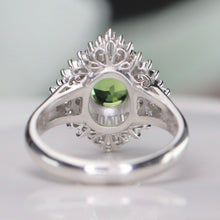 Load image into Gallery viewer, Green sapphire and diamond ballerina style ring in platinum