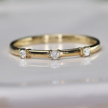Load image into Gallery viewer, Lab grown 3 stone diamond band ring in yellow gold