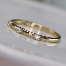 Load image into Gallery viewer, Lab grown 3 stone diamond band ring in yellow gold