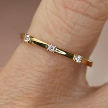 Load image into Gallery viewer, Lab grown 3 stone diamond band ring in yellow gold