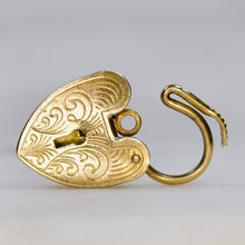 Load image into Gallery viewer, Vintage engraved heart padlock in yellow gold