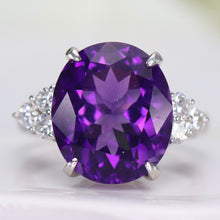 Load image into Gallery viewer, 7.66ct oval amethyst and diamond ring in heavy platinum mounting