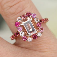 Load image into Gallery viewer, Morganite, pink sapphire, and pink tourmaline ring in 14k rose gold