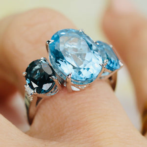 Shades of Blue topaz and diamond ring in 14k white gold by Effy