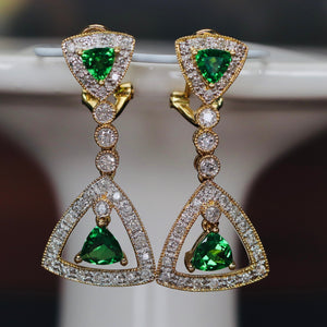 Estate Tsavorite and diamond drops in 14k yellow gold