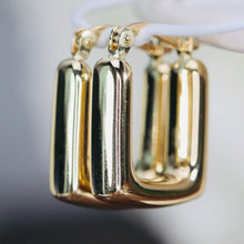 Load image into Gallery viewer, Puffed squared hoops in 14k yellow gold