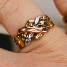 Load image into Gallery viewer, Vintage puzzle ring in tri-tone gold