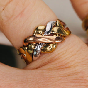 Vintage puzzle ring in tri-tone gold