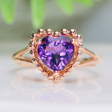 Load image into Gallery viewer, Heart shaped amethyst ring in rose gold