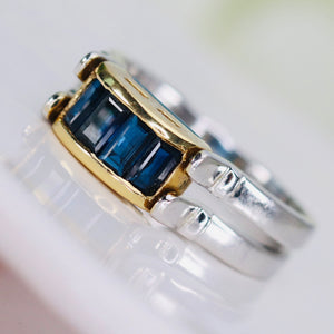 SALE!!  Double sided sapphire and blue topaz ring in 18k