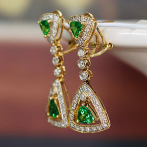 Estate Tsavorite and diamond drops in 14k yellow gold