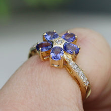 Load image into Gallery viewer, Vintage Tanzanite and diamond ring in 14k yellow gold