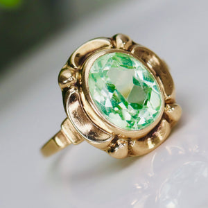Vintage green synthetic spinel ring in yellow gold