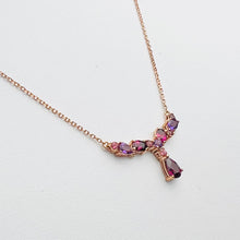 Load image into Gallery viewer, Amethyst and rhodolite necklace in rose gold