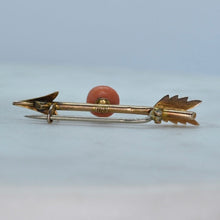 Load image into Gallery viewer, Victorian coral arrow pin in yellow gold