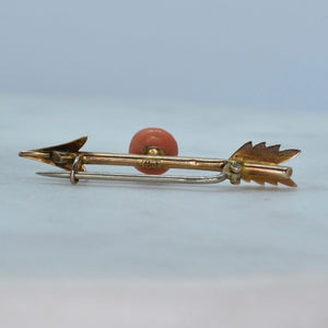 Victorian coral arrow pin in yellow gold