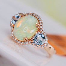 Load image into Gallery viewer, Opal, aquamarine, and diamond ring in 14k rose gold by Effy