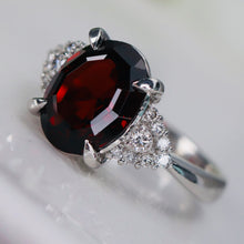 Load image into Gallery viewer, Step cut 4.34ct oval garnet and diamond ring in platinum