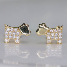 Load image into Gallery viewer, Adorable Scottie Dog earrings in 14k yellow gold