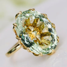 Load image into Gallery viewer, Huge oval prasiolite and diamond ring in 14k yellow gold