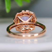 Load image into Gallery viewer, Amethyst and diamond halo ring in 14k rose gold