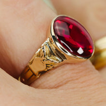 Load image into Gallery viewer, Smooth top oval synthetic ruby ring in yellow gold
